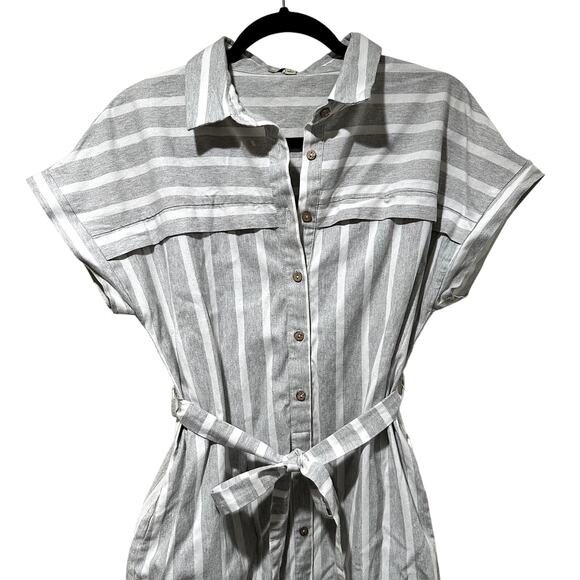 Polagram cotton button down midi dress with a striped pattern - Picture 2 of 8